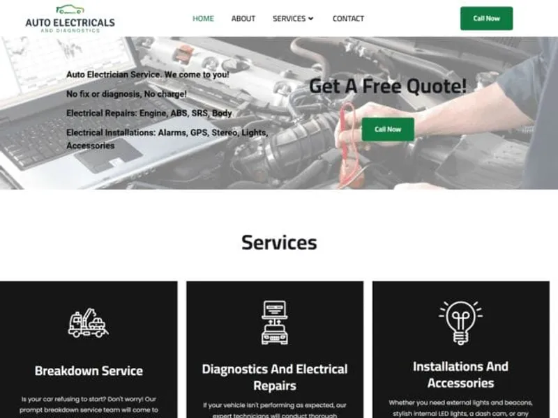Auto Electricals and Diagnostics website screenshot