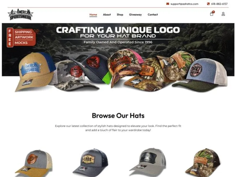 All American Sportswear website screenshot