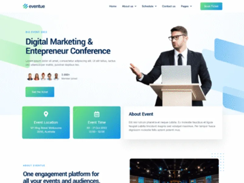 Eventue website screenshot